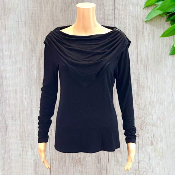 VINTAGE ADRIENNE VITTADINI -- Black Cowl/Scarf Top, Scarf Front-Back, Long Slv. - Picture 1 of 16
